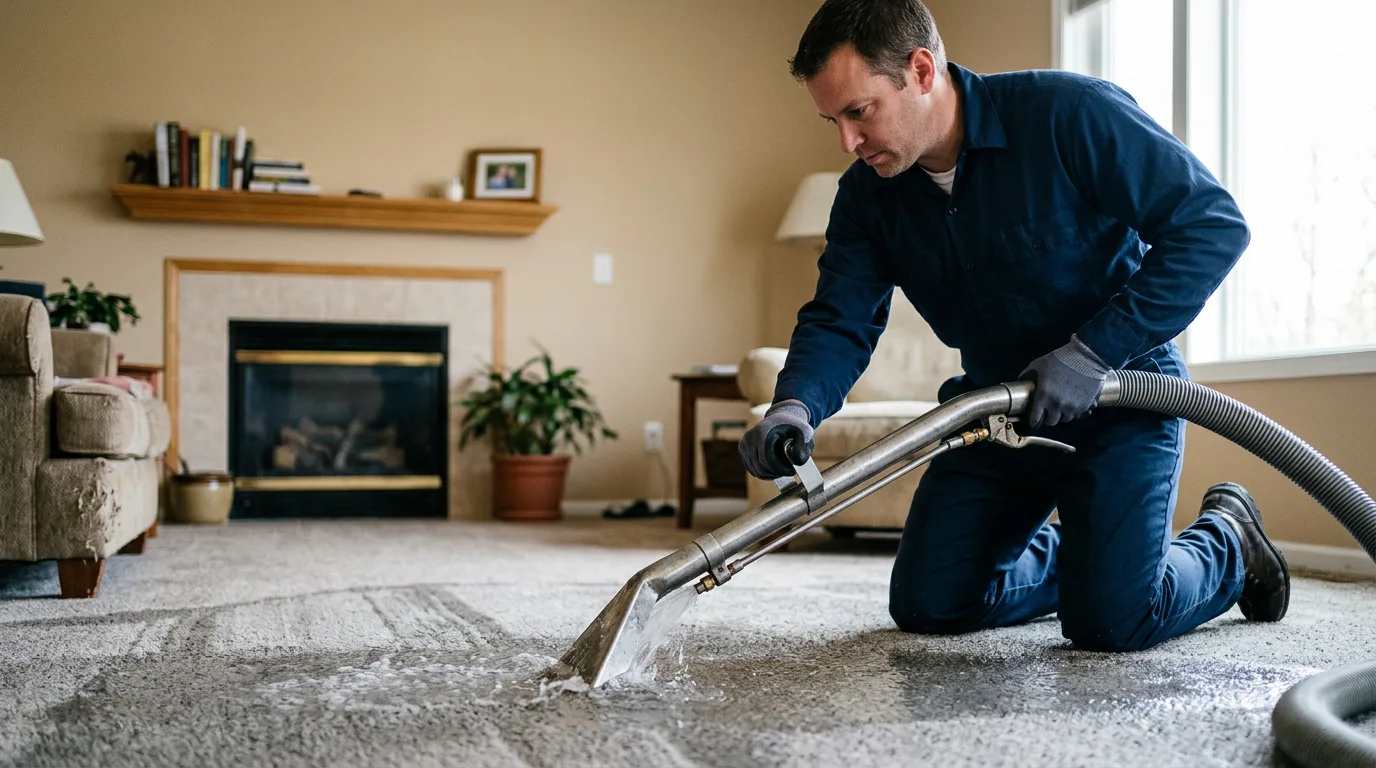 Water damage restoration technician working near Niota, IL